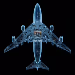 the airplane is glowing at night with lights