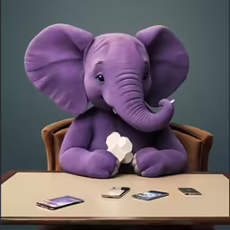 an elephant stuffed animal sitting in an office chair