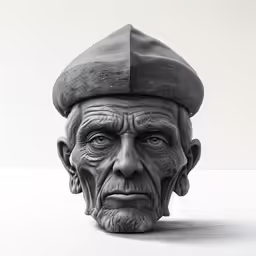 a black and white photo of an older man with a weird look
