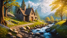 a beautiful cottage sitting on top of a rocky hillside