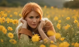 a beautiful woman laying in a field of flowers