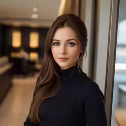 a very pretty woman posing in a nice sweater