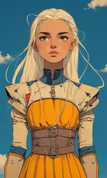 a blonde haired lady standing in the air