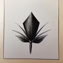 a large black flower with an artistic look in a white frame