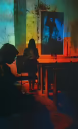 an image of three people sitting in the dark