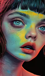 an art print depicting the face of a young girl