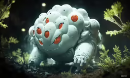 an animated monster walking through some bushes