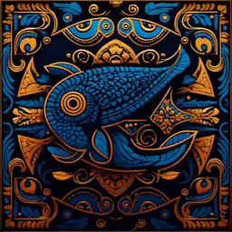 a very nice looking painting with some blue and gold