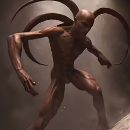 an alien is running across the ground in a steamy fog