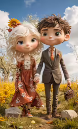 the young boy and girl stand next to each other
