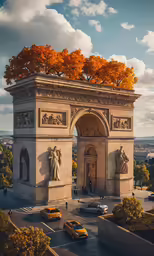 a very tall building with some statues at it