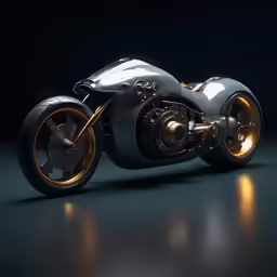 the futuristic motorcycle is glowing in the dark