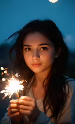 the young woman is holding the firework