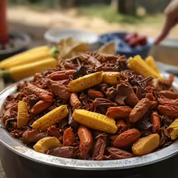 a bowl with different food ingredients on a table