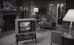 an old television is being used to play a movie