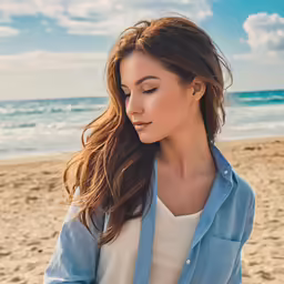 a woman at the beach looking at her cell phone