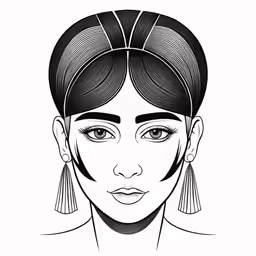 a portrait drawing of a woman with black hair and tasseled hair
