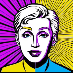 a woman with yellow, purple and blue colors