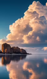 clouds are gathering over small rocks and water