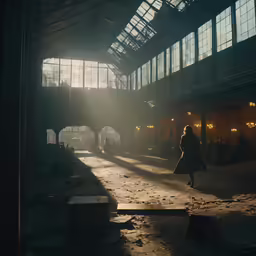 an image of the sunlight coming in through windows at a train station