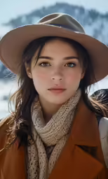 a woman with a hat and a scarf