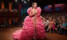 a very large gown by a lady on the catwalk