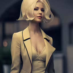 an animated woman in a yellow suit