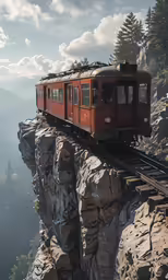 the passenger train is going over the cliffs to reach the peak