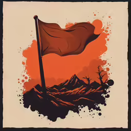 a painting of a red flag on a tan background
