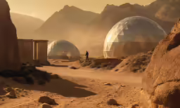 a pair of geosaic domes on rocky terrain