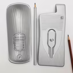 a pencil and a drawing of a set of microphones