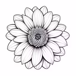 a black and white flower with lots of petals,a drawing of a flower that looks like it has been drawn