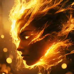 a woman with a lot of fire in her face
