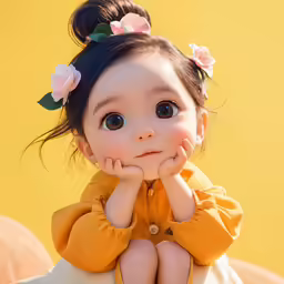 a baby sitting with her hands on her face