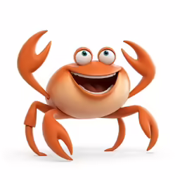 an orange crab with big eyes and smiling