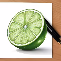 a green fruit cut into quarters with a white paper on a wooden table