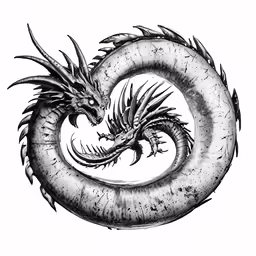 a drawing of a black dragon with spikes and fangs