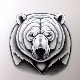 a picture of a black and white bear head,an image of a bear head in progress