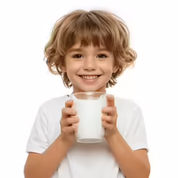 the little boy is drinking out of a glass