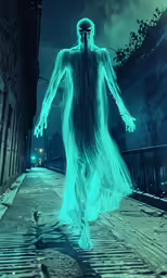 a man in ghost suit standing on the road