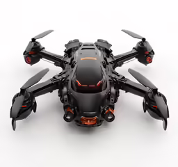 a model of a black flying vehicle with two large propellers