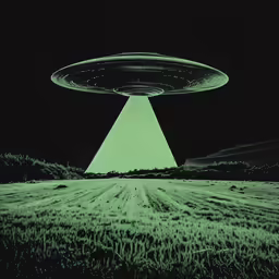 an alien field is lit up with green light