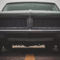 front end of an old muscle car with white clouds