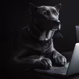 a dog sitting on the keyboard of an open laptop