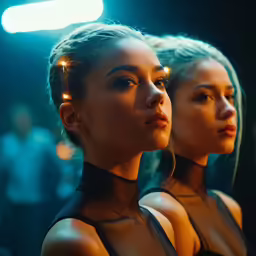 a couple of young women standing next to each other