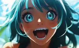 the eyes of an anime character are blue