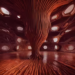 an artisticly designed interior with multiple circular windows