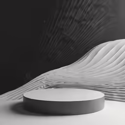 a sculpture is made up of white overlapping lines