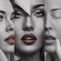 a line up of four different portraits of women with long eyelashes