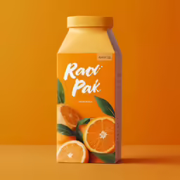 a carton of raw orange juice on an orange background